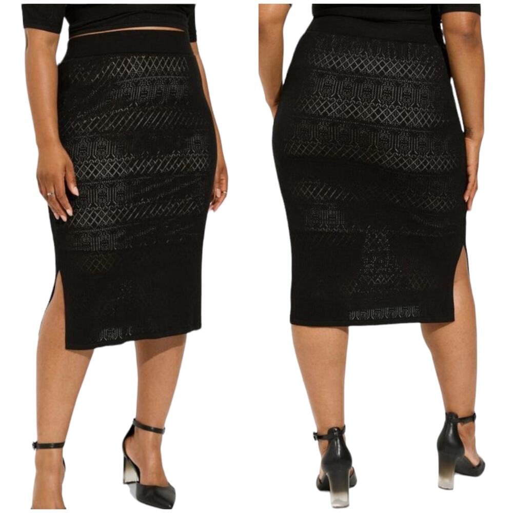 Torrid NWT Midi Sweater Side Slit Skirt Black Knit Overlay Size 6X 2" Waistband